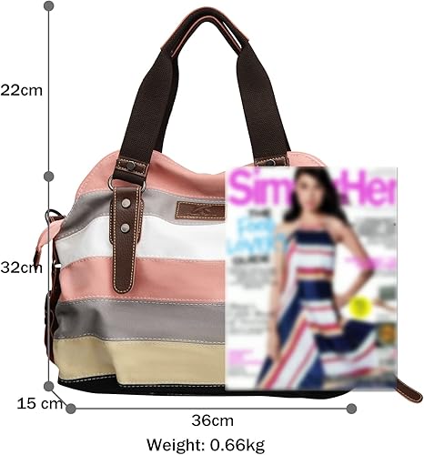 Miniatura 9 de Canvas Handbag SNUG STAR Multi-Color Striped Lattice Cross Body Shoulder Purse Bag Tote-Handbag for Women