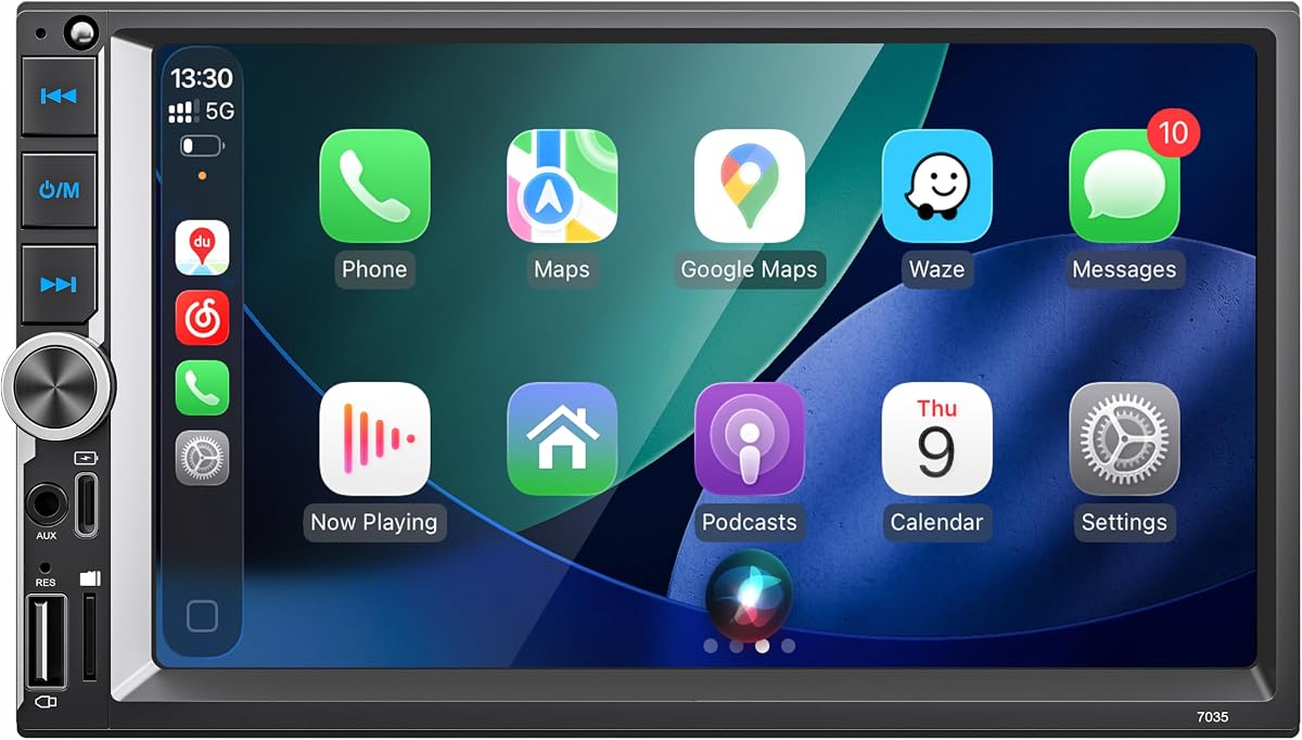 7 Inch Car Stereo with Wireless Apple CarPlay & Android Auto, Wireless AirPlay Mirror Link, Double Din Radio with 1024*600 IPS Toucscreen, AM/FM RDS, Bluetooth, Type-C/USB/TF/AUX, 12-LED Backup Camera