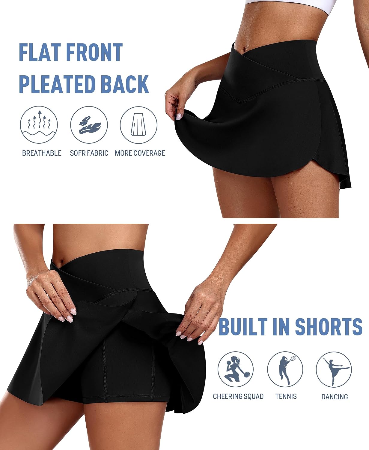 JoyGirl Womens Tennis Skirt with Shorts Crossover Golf Skort Mini High Waisted Workout Athletic Skorts Skirts with Pockets