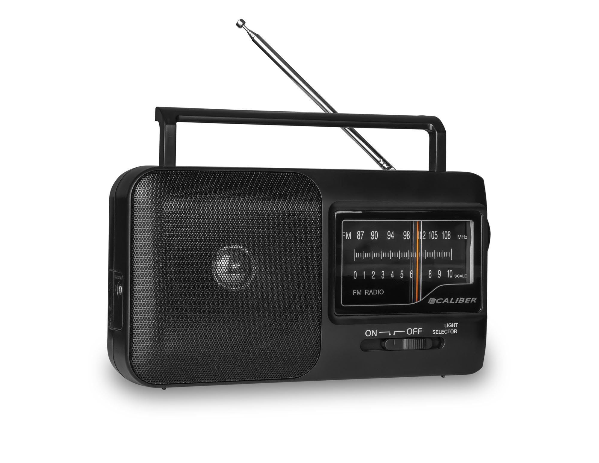 Caliber Radio Retro FM na baterie – Przenośne radio w stylu vintage z wejściem na słuchawki, odbiór FM, uchwyt i antena teleskopową do domu, na zewnątrz i na kemping