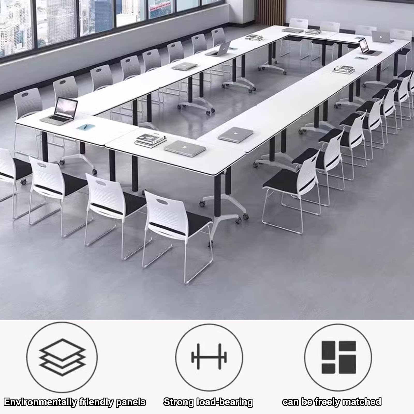 Mesa de conferencias plegable con ruedas, diseño modular de alta carga para reuniones de oficina y seminarios