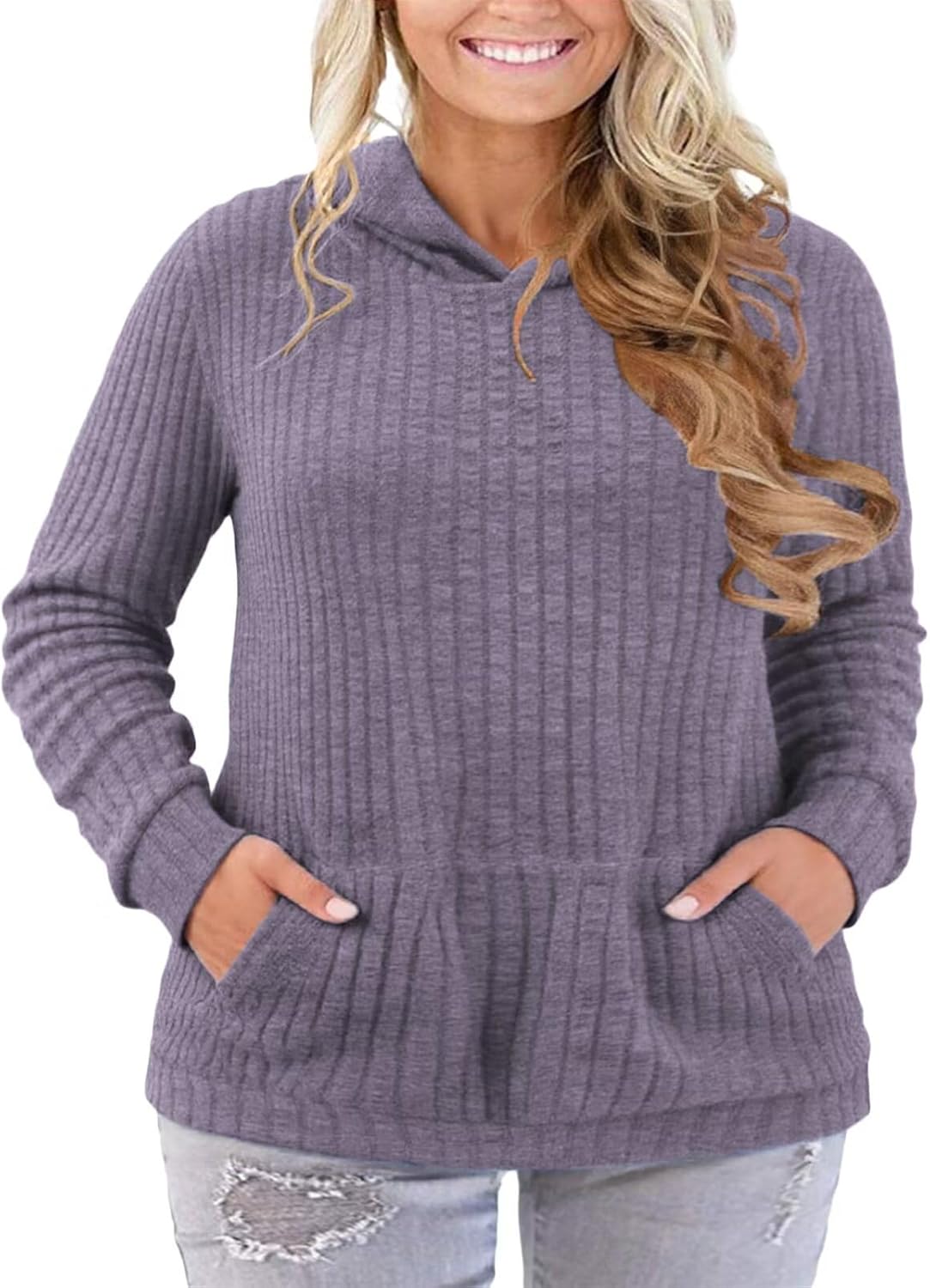 VISLILY Plus-Size-Hoodies for Women Casual Kangaroo Pocket Sweaters Trendy Long Sleeve Pullover Sweatshirts Cute Loose Tops - Image 2