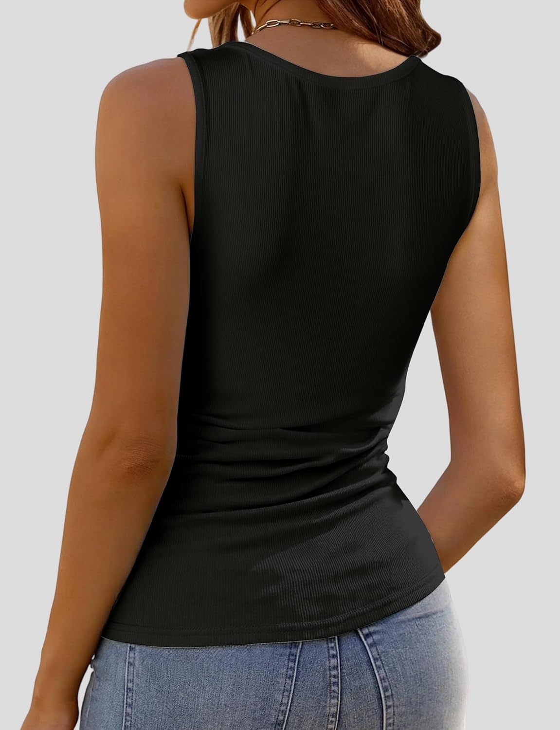 AURUZA Tank Top for Women, Sleeveless Henley Tank Tops for Women, Ribbed Basic Tank Tops, Solid Cami Casual Summer Tops Shirt - Image 5