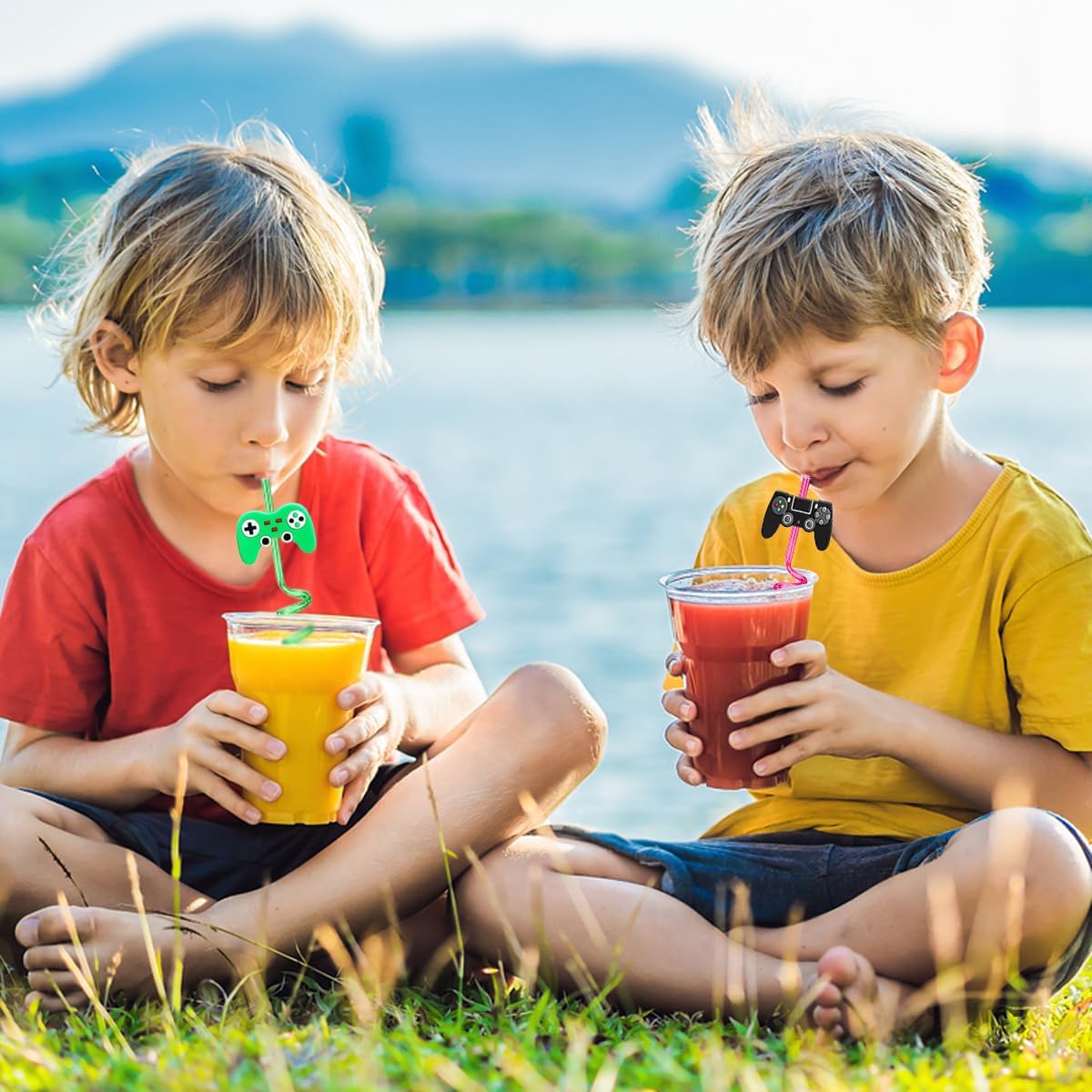 24 Video Game Party Favors Game Controller Drinking Straws Goodie Gifts for Kids Gamer Birthday Party Supplies, Game On Party Supplies with 2 PCS Cleaning Brushes - Image 5