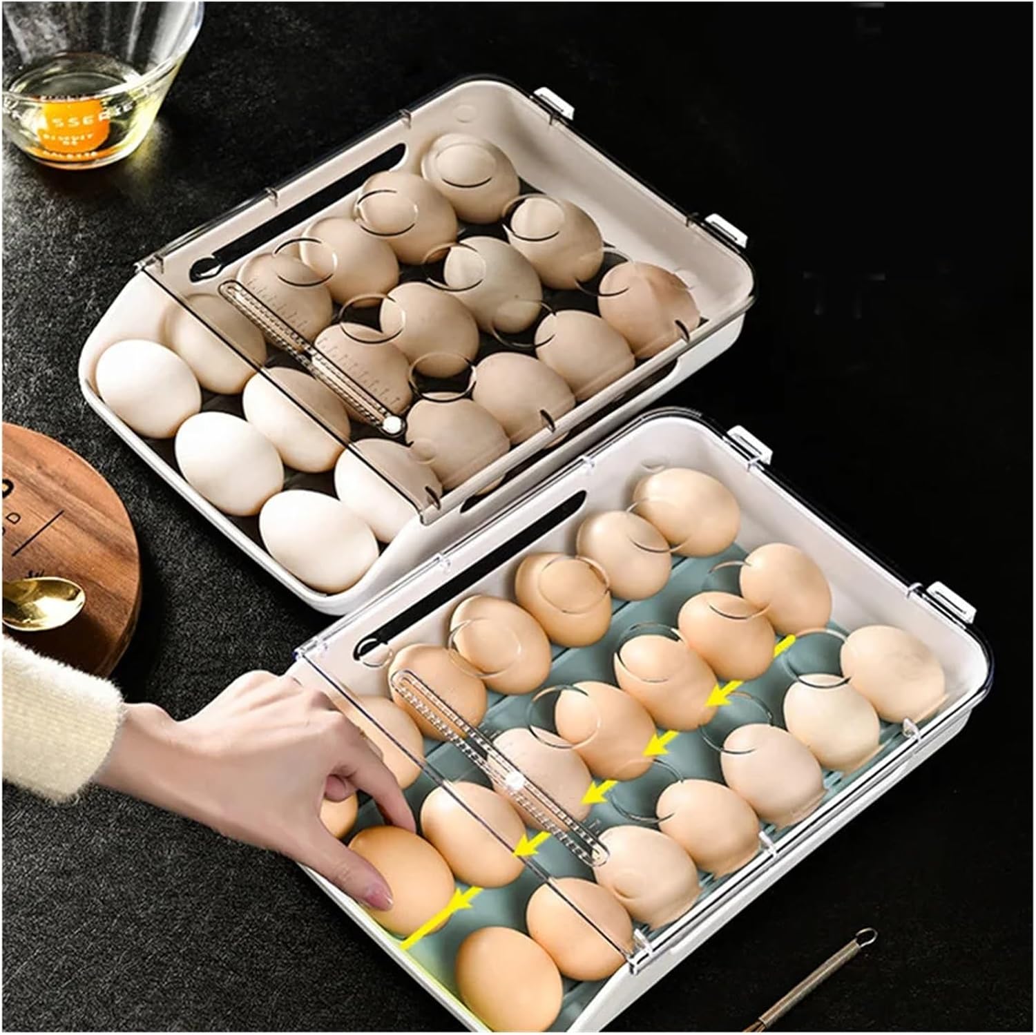 Generic Compatible For Stackable Egg Storage Box - Multi-layer Plastic Egg Carton For Refrigerator - Kitchen Preservation Organizer(Dark Khaki)