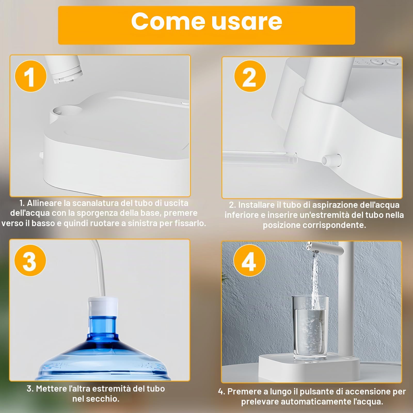 Dispenser di Acqua Intelligente, Pompa per Bottiglia d'Acqua USB, Ricarica Automatica 7 Livelli