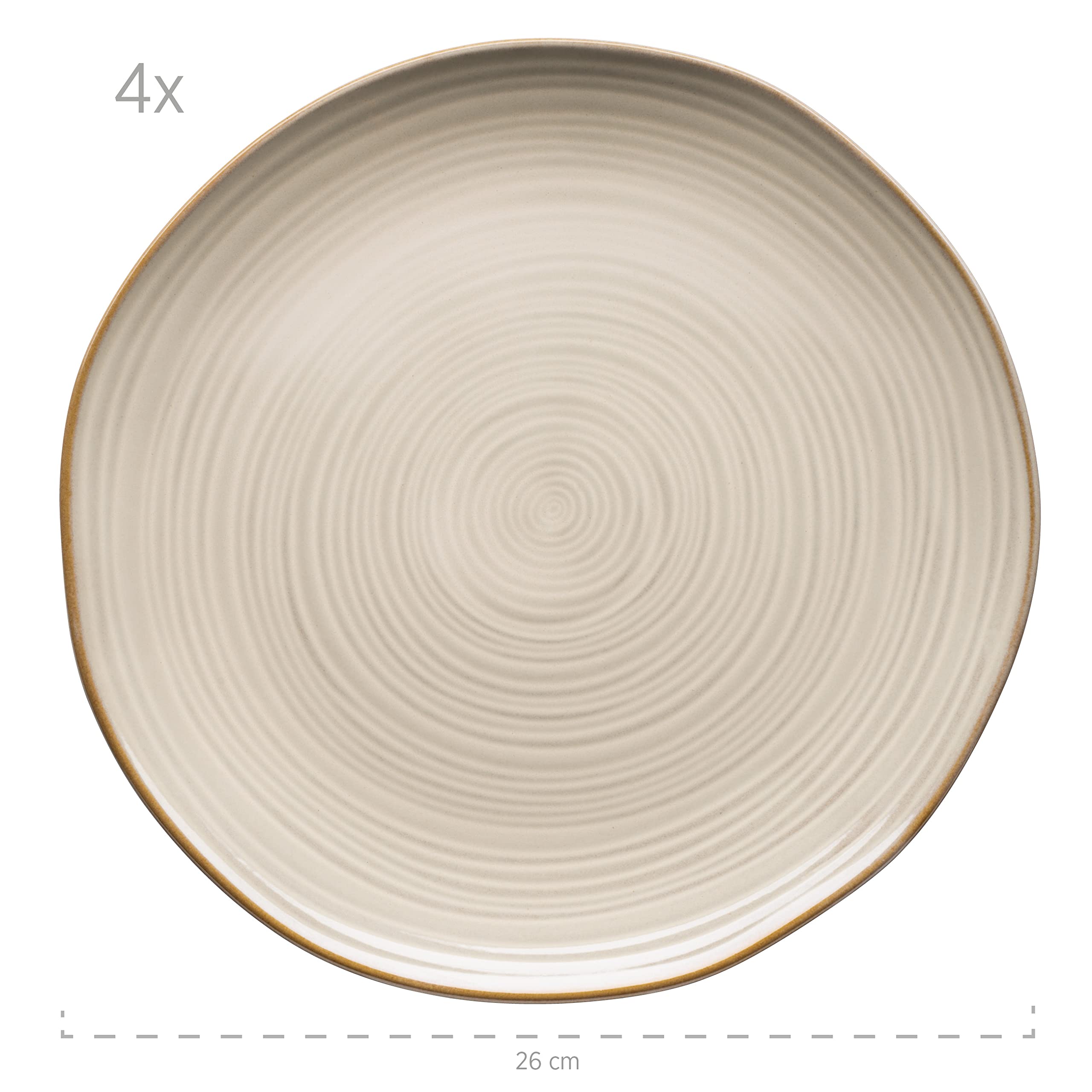 MÄSER Serie Nottingham, set di 4 piatti con linee in filigrana e smalto elegante, piatti piani in ceramica, look vintage, gres, beige