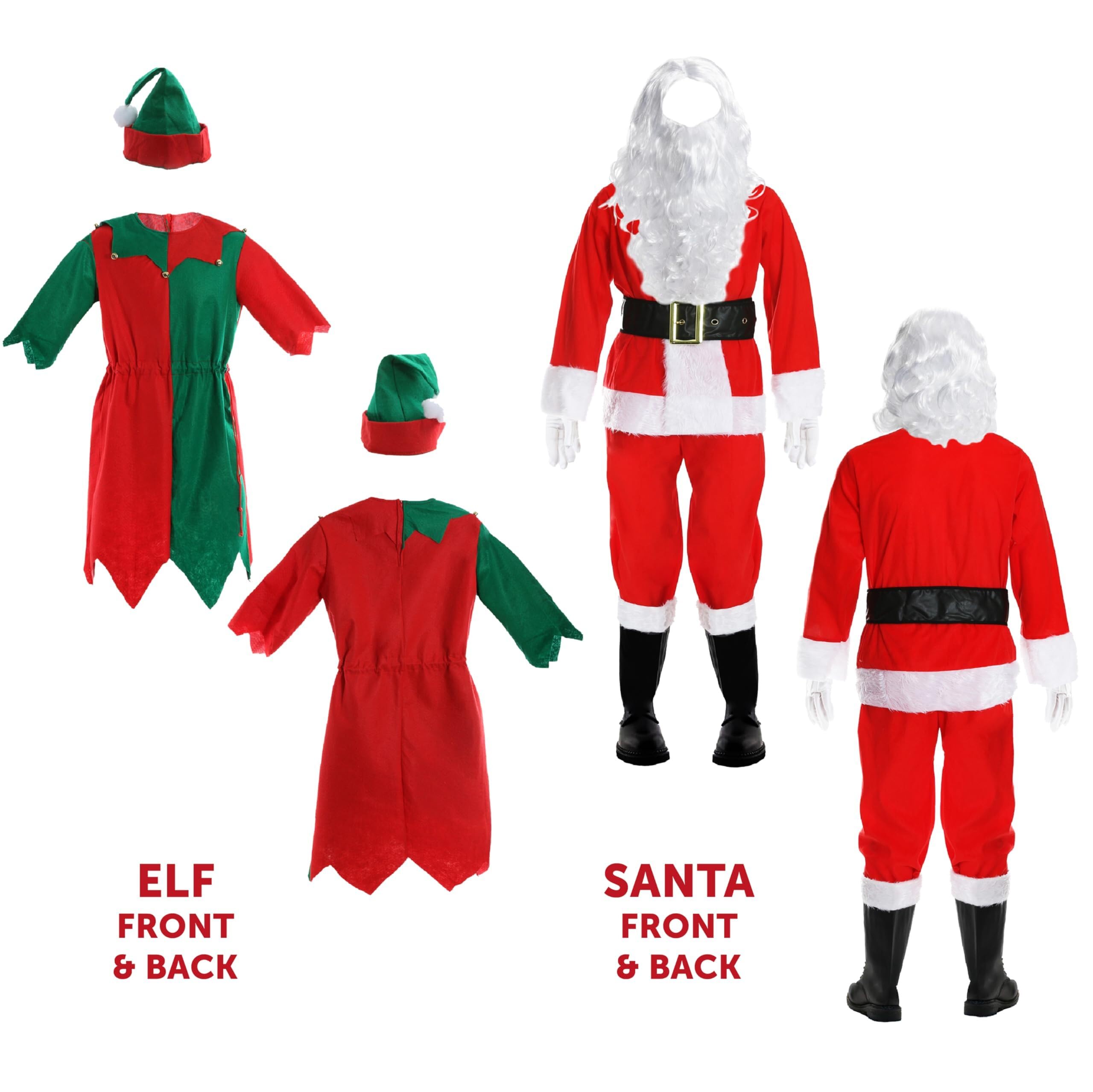 I LOVE FANCY DRESS Kostiumy świąteczne dla dorosłych Świętego Mikołaja i elfa - 7-częściowy kostium Świętego Mikołaja + 4-częściowa tunika elfa - groty Świętego Mikołaja i kostiumy na przyjęcie