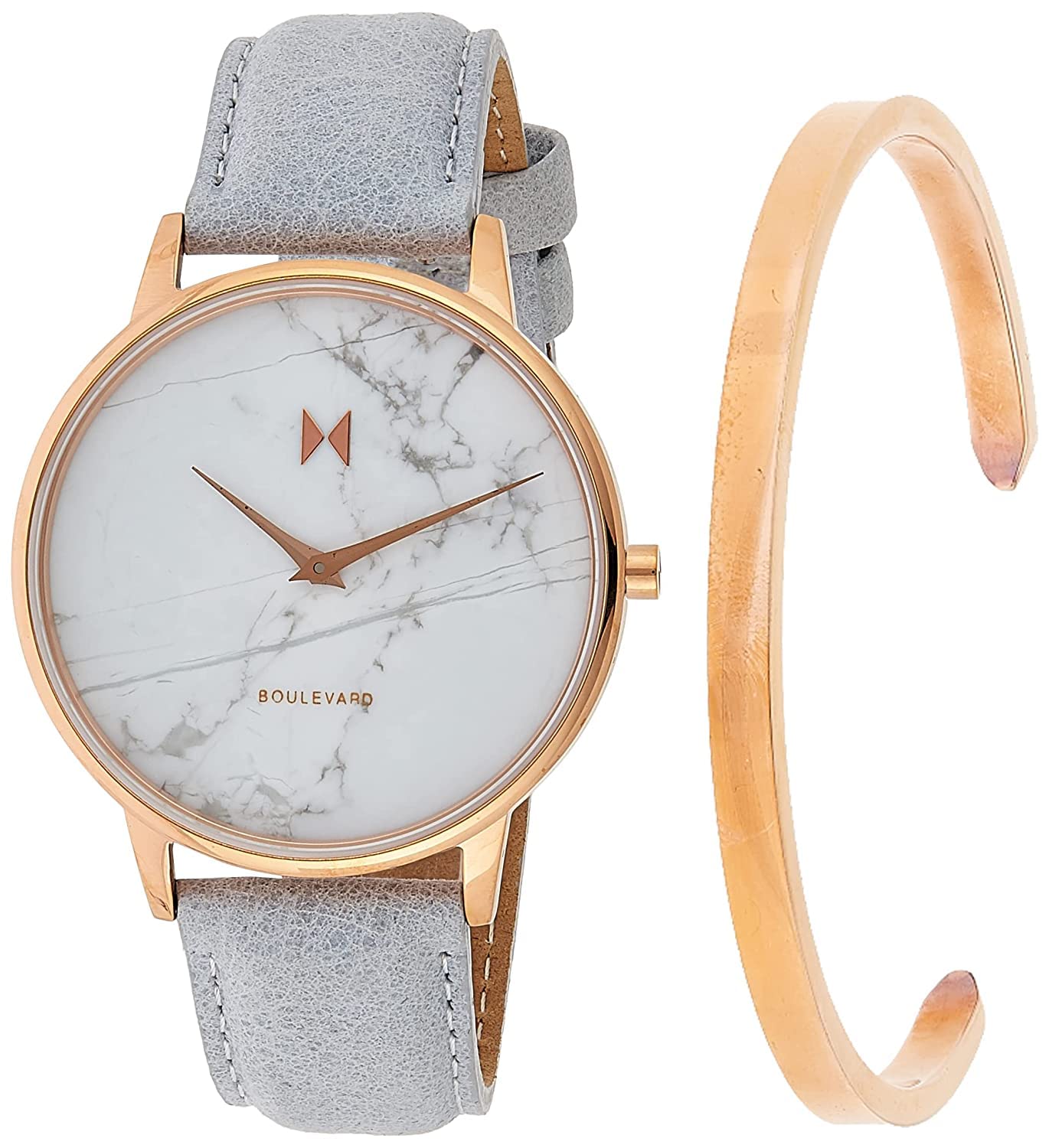 MVMT Boulevard Women Marble Dial, Grey Leather Watch - Cbx 