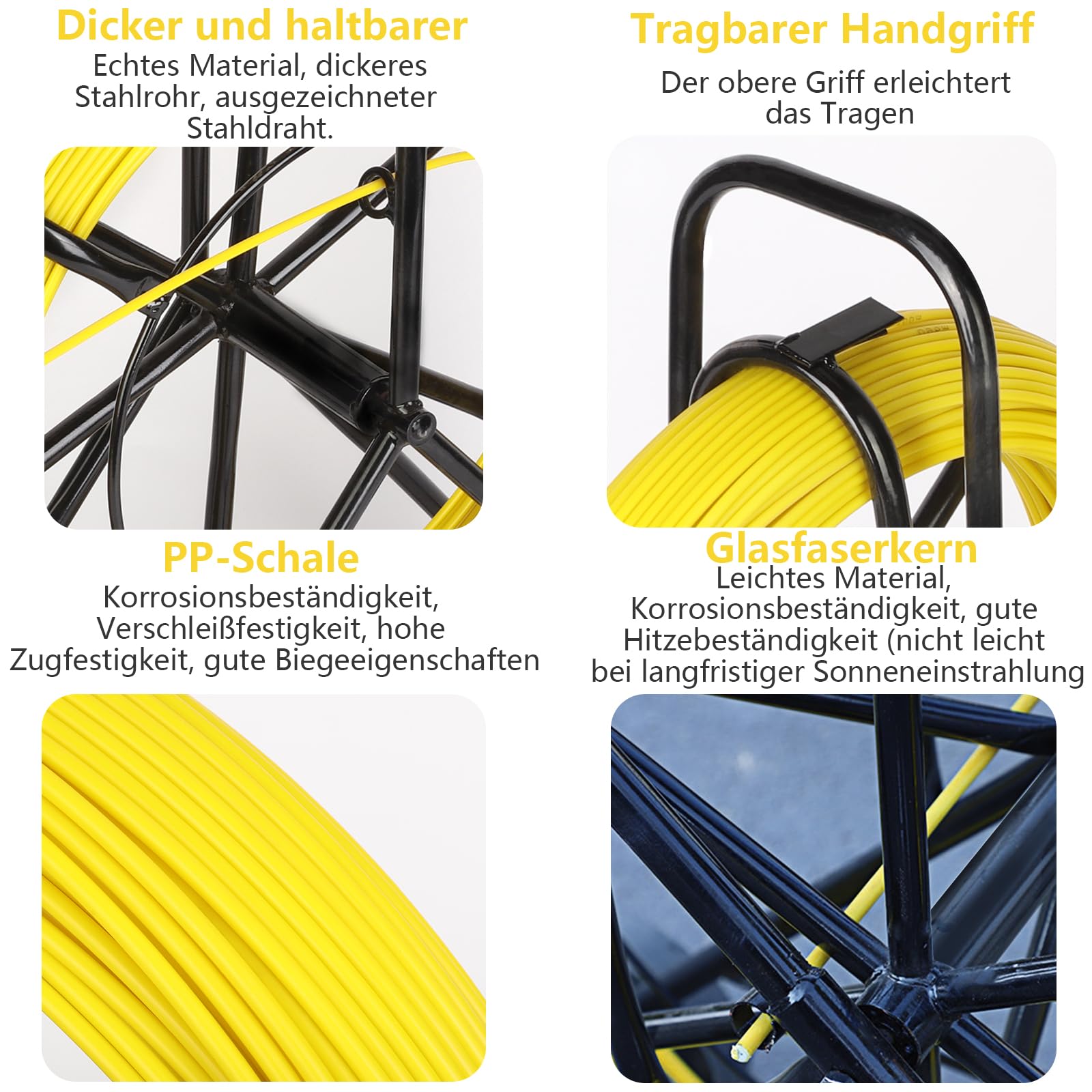 Kabeleinziehhilfe Glasfaser Aleawol Fiberglas Kabel Rad · 5mm X 100m · Mit Bremse & Stahlständer · Für Kabelführung 100m Einziehspirale Fischband
