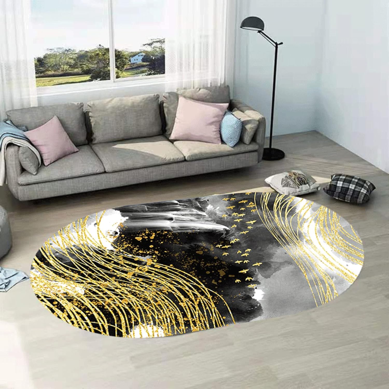 Alfombra ovalada de 80x140cm para salón y dormitorio con diseño abstracto moderno