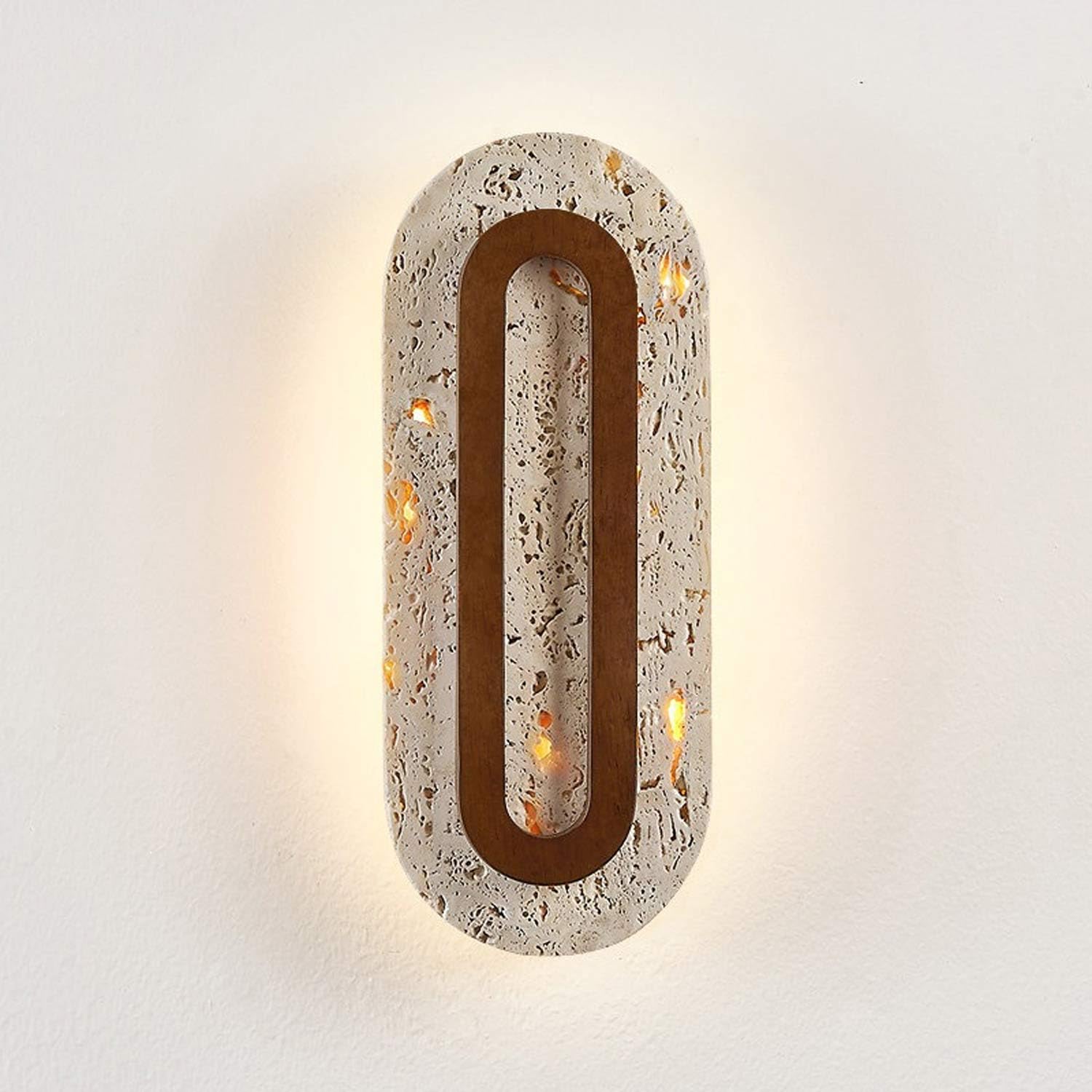 USMJQVZ Wabi-Sabi LED 3000K Travertine Wall Sconce 9W Natural Stone Walnut Wood Wall Lights for Bedroom Hallways Staircases Hotel Bars Cafes