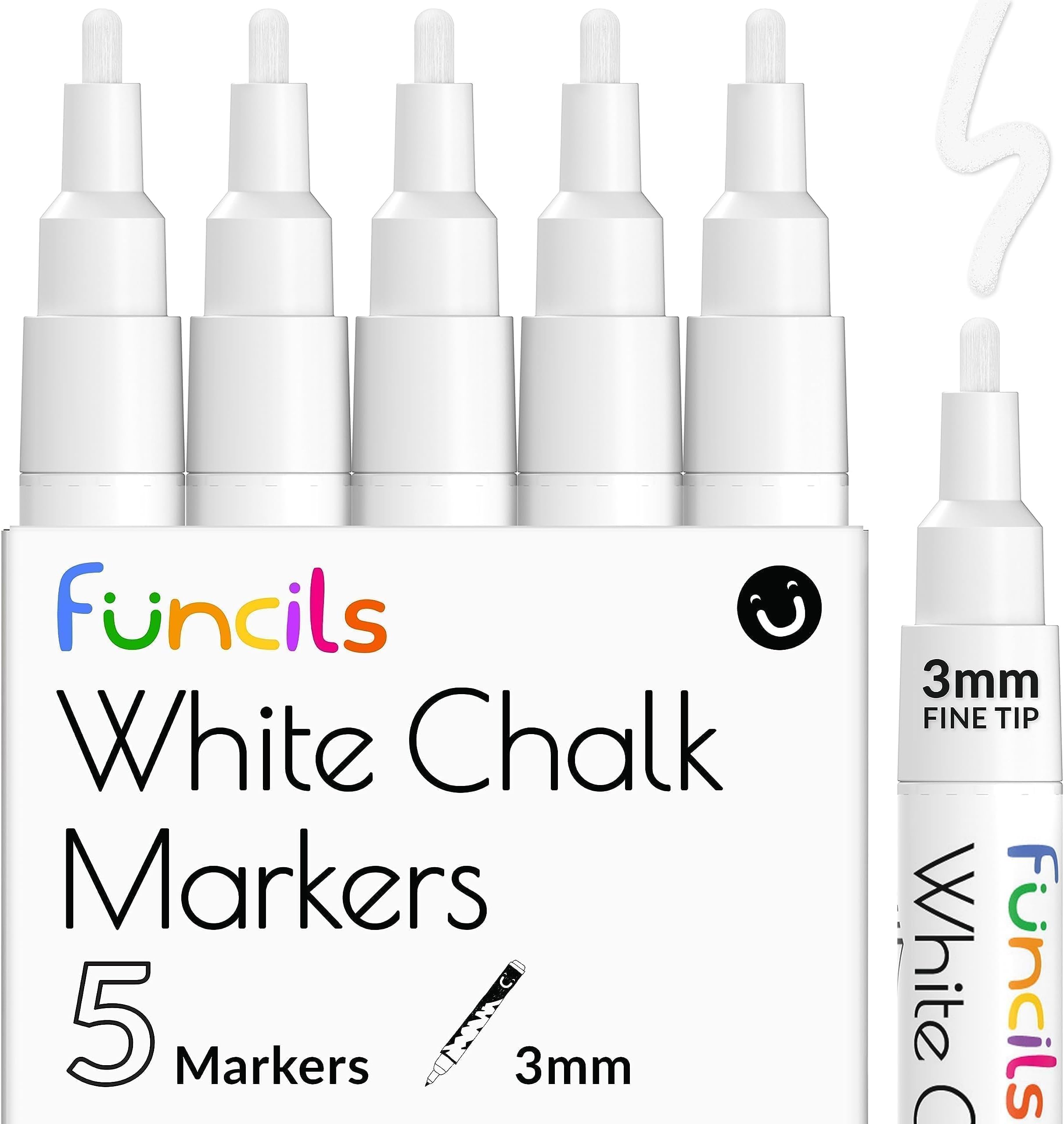 White Chalk Markers Fine Tip (5 Pack, 3mm Reversible Tip) - For Chalkboard, Blackboard, Car Windows, Glass, Acrylic Calendar | Dry erase, Erasable Thin Liquid Chalk Pens