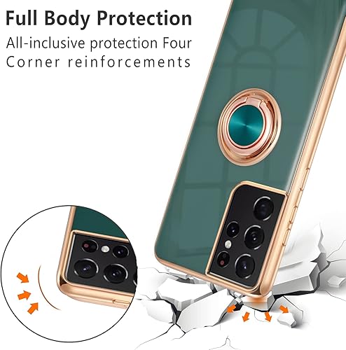 Miniatura 2 de EYZUTAK Funda magnética galvanizada, 360 grados con rotación de metal para anillo de dedo con imán para coche, funda de silicona suave a prueba de