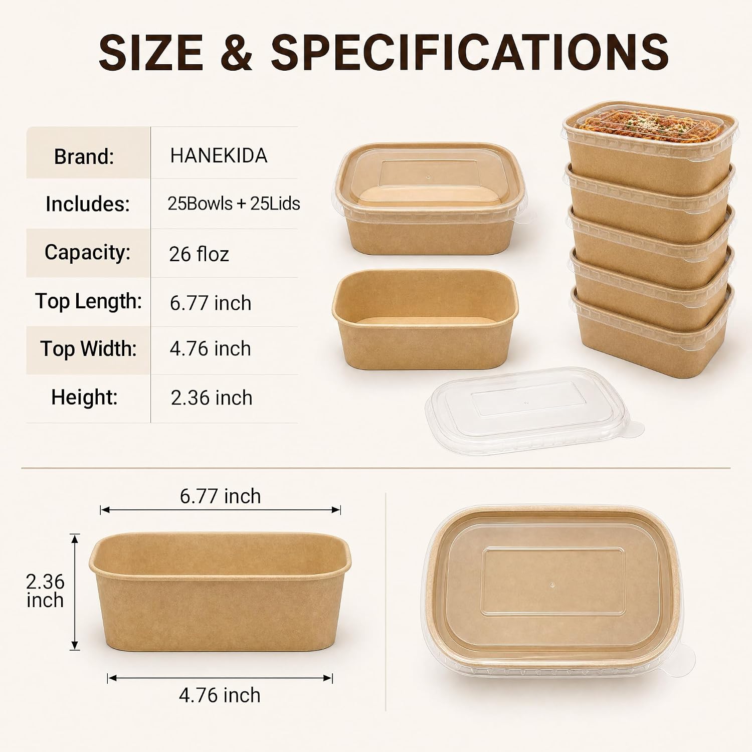 26 oz Disposable Paper Bowls with Lids, 25 Count Meal Prep Containers image 4