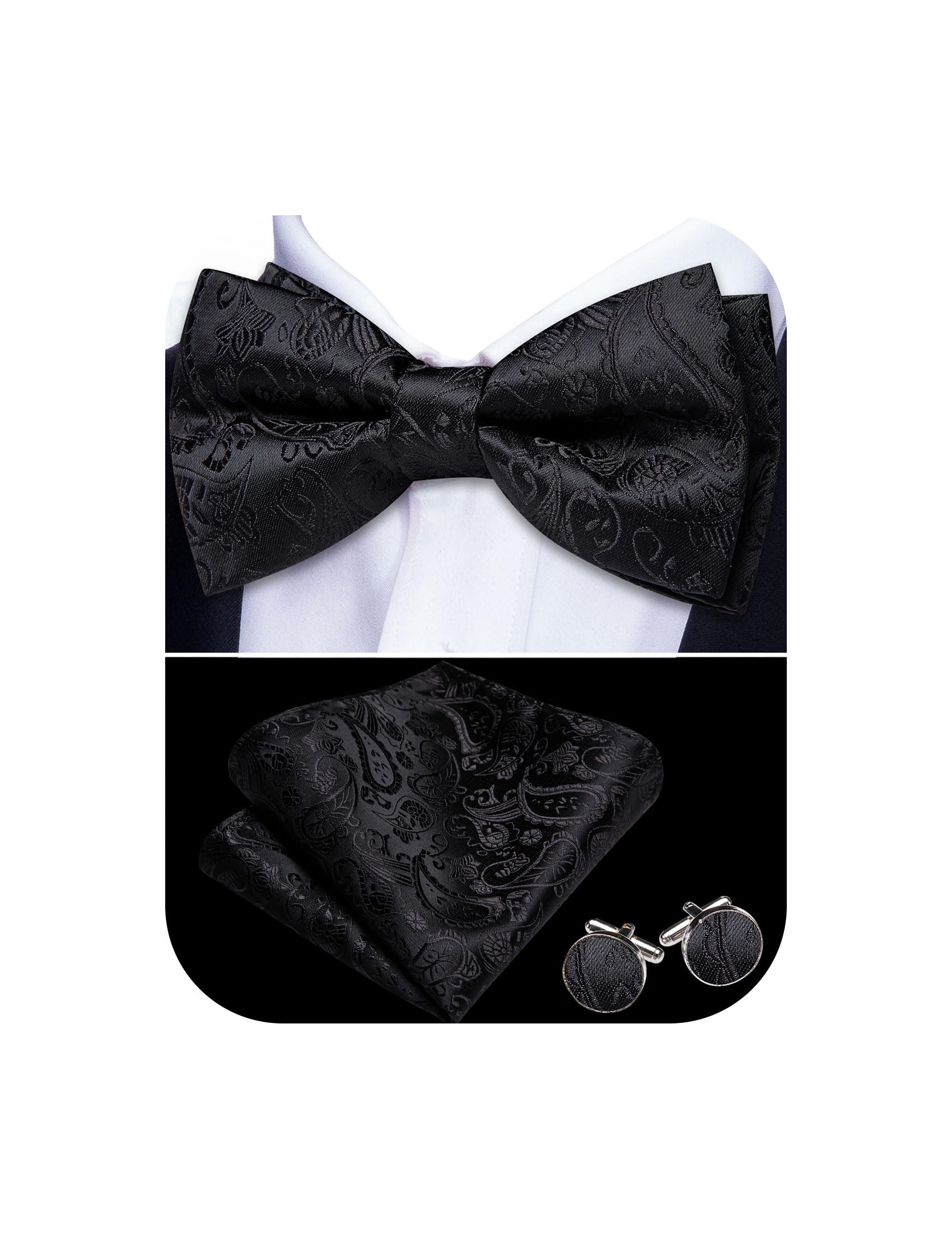 Barry.Wang Paisley Striped Bow Tie for Men Silk Pre-Tied Bowtie Set | Woven Mens Bowties,Pocket Square Cufflinks Set,Formal,Casual,Wedding,Party,Prom,Graduation,Festival,Classic,Elegant