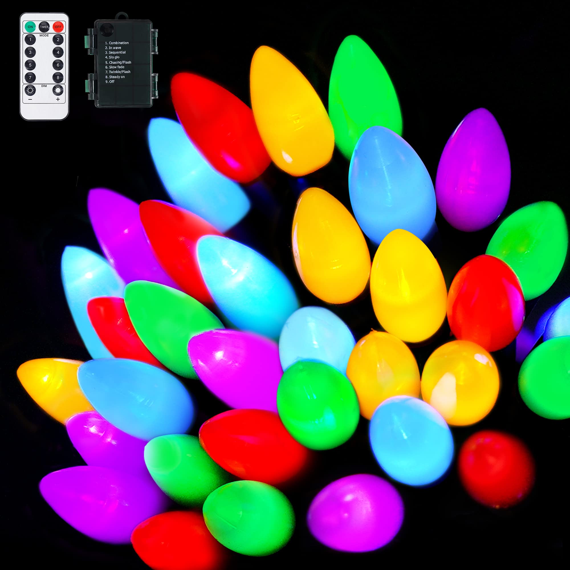 Photo 1 of 2 C3 Bulbs Battery Christmas String Lights with Timer - 60 LED 23ft String Lights - Fairy Lighting for Outdoor, Indoor, Garden, Yard, Party, Home, Wreath, Garland Christmas Tree Decorations