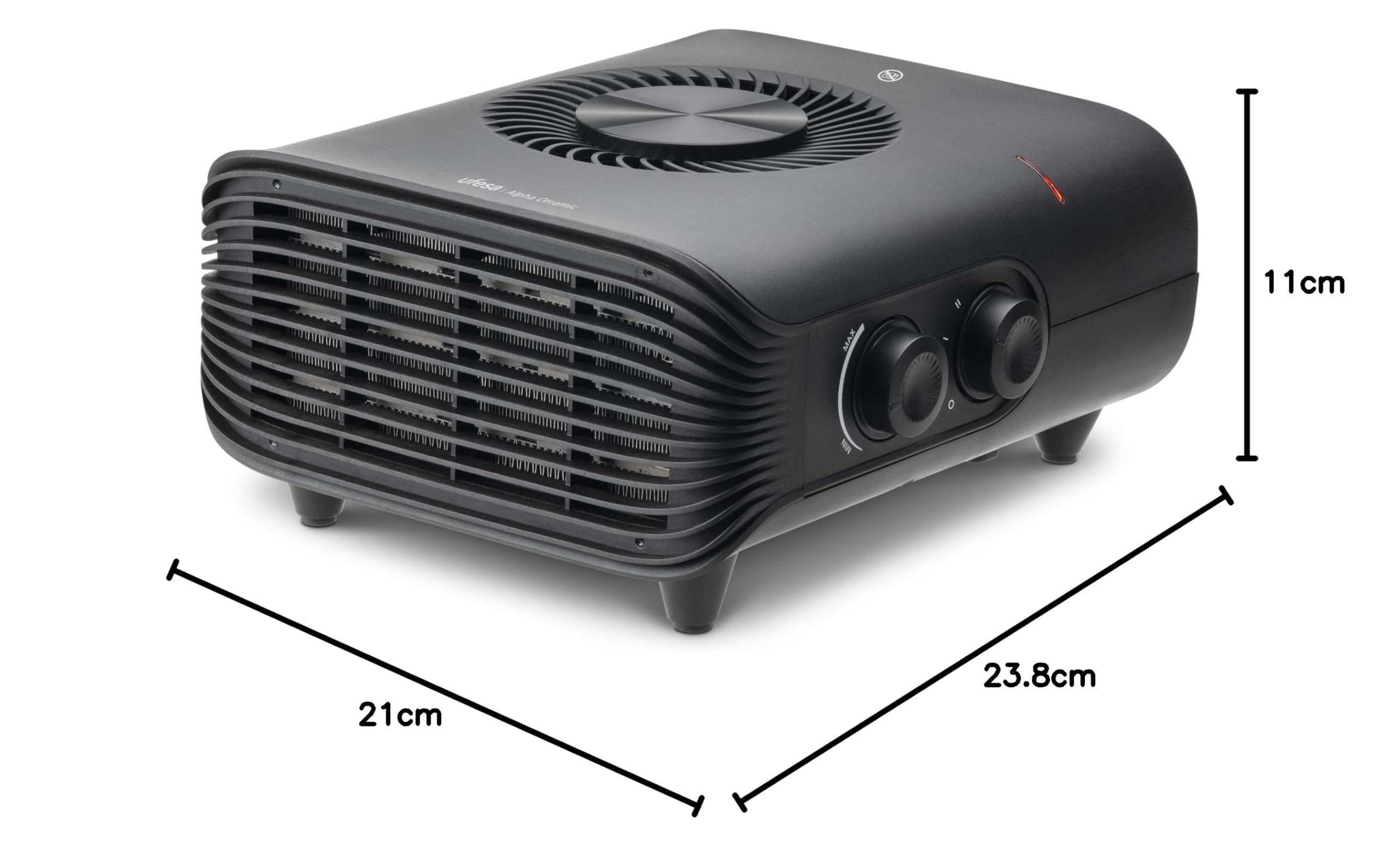 Ufesa Alpha Ceramic - Radiateur plat 2000 W, 3 niveaux de puissance chaud/froid, thermostat réglable, protection contre la surchauffe et poignée de transport