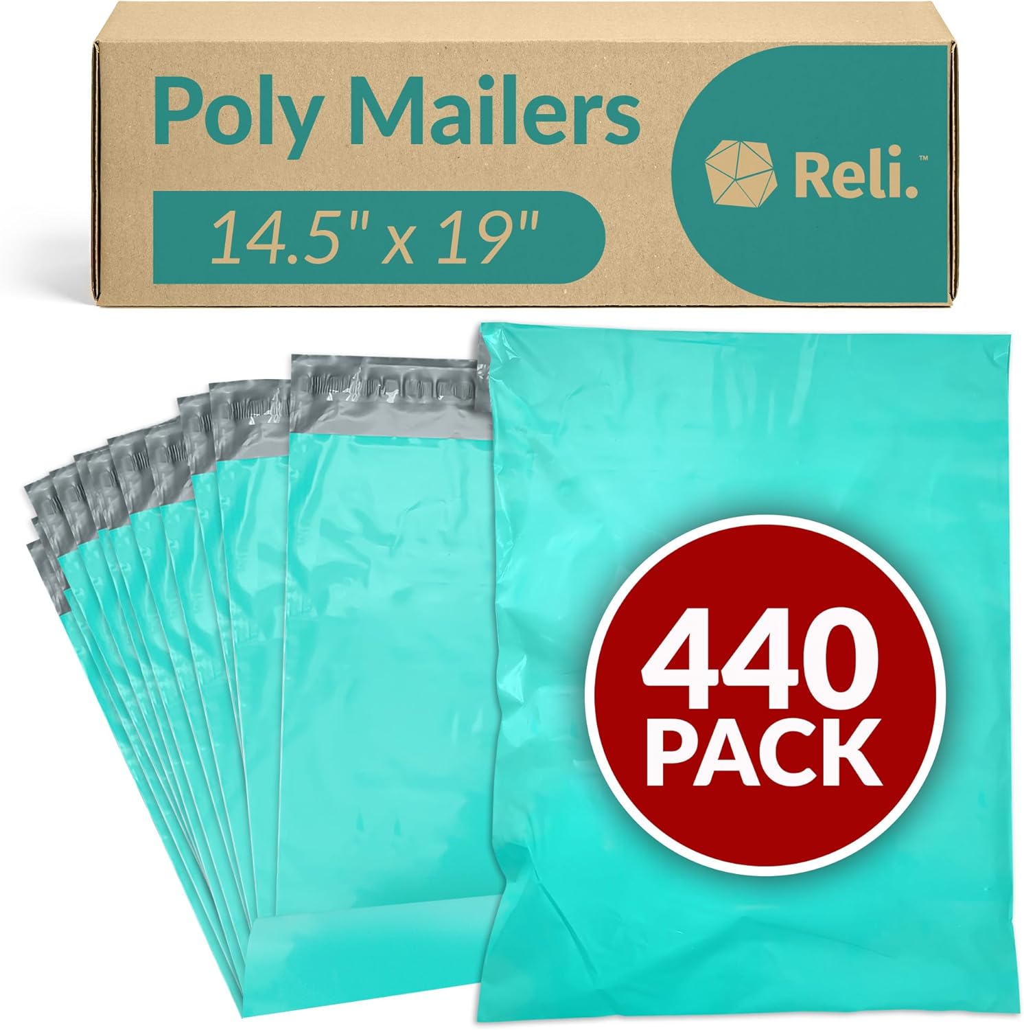Reli. (440 Pcs) 14.5x19" Poly Mailers, Teal | Bulk Shipping Bags for Clothing | Mailer Bags for Shipping, Small Business| Mailing/Packaging - 14.5x19 Inch| Non-Padded Envelopes, Self Seal