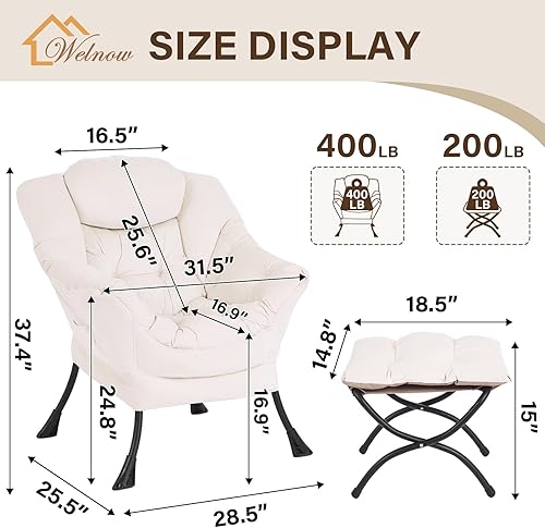 Miniatura 234 de Welnow Silla Lazy con otomana, moderna silla de descanso con reposabrazos y un bolsillo lateral, sillón para sofá de ocio, sillón de lectura