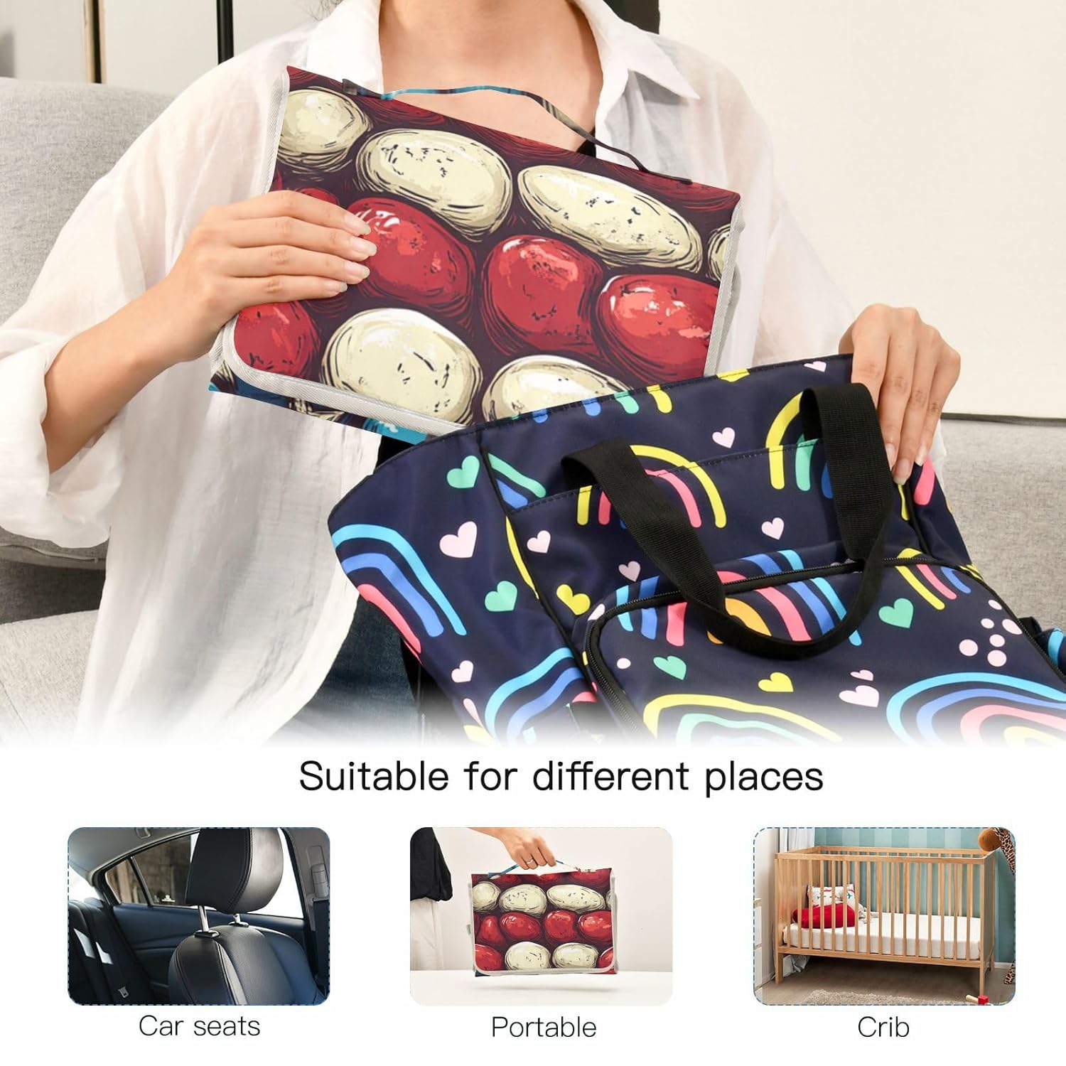 Cartoon Bean Flag 4th of July Independence Day Reusable Changing pad Covers with Tissue Pocket Portable Changing pad for Baby for Girl & Boy cambiador de pa?ales para Bebes