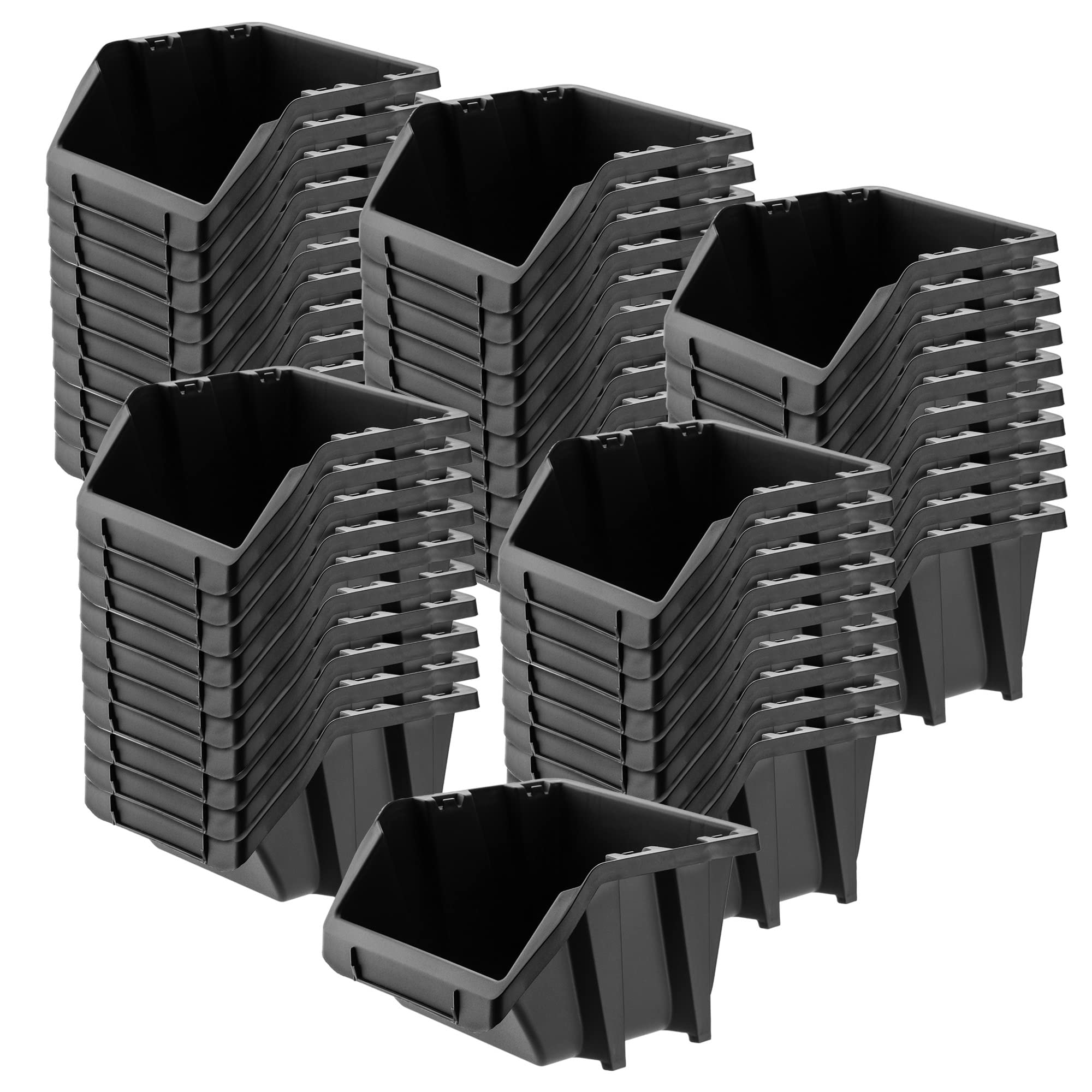 KADAX Caja apilable para taller, pequeña caja clasificadora de plástico PP, en diferentes tamaños y colores, cajas de almacenamiento para pared (negro, juego de 50 unidades, 272 x 198 mm)