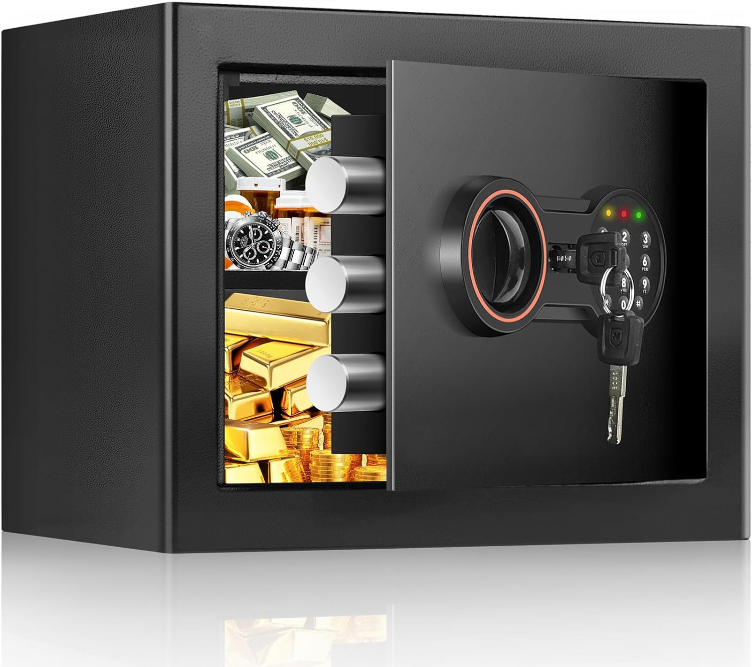 Small Home Safe, Anti-theft Safe Box with Digital Keypad, Spare Keys and Alarm System, Anti-Theft Cabinet Safe for Home Money Document Valuables