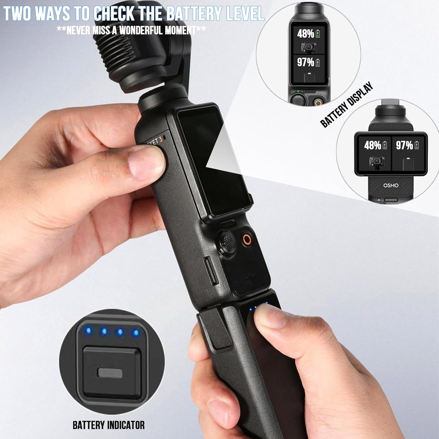 5000mAh Fast Charging Battery Handle for DJI Osmo Pocket 3 Accessories Battery Grips for Xtra Muse, Supports External Audio Devices, Data Transfer & Features a Reserved 1/4” Thread