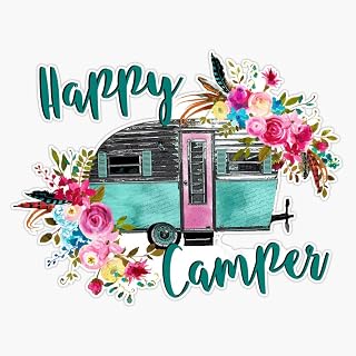 Generic Happy Camper - Vintage Rv/Camping Trailer - Gifts For Camping Lovers Sticker Vinyl Decal Wall Laptop Window Car Bumper Sticker 5 inches , PNP-CAMP-STICKERS-665