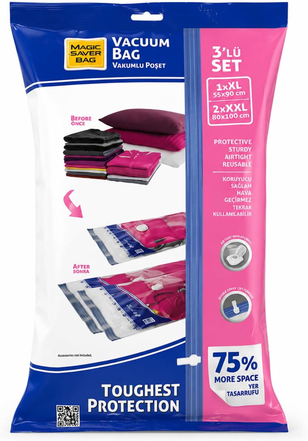 Jumbo Vacuum Storage Bags, Space Saver Sealer Compression Bags for Comforters, Blankets, Pillows, Bedding, Clothes (1 Pack X Larger - 2 Pack XX-Large)