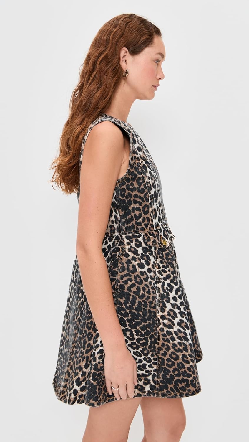 Ganni Women's Print Denim Flounce Mini Dress - Image 5