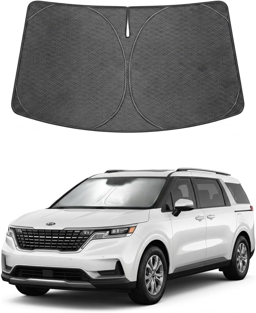 Proadsy Windshield Sun Shade Custom Fit Kia Carnival 2022-2026 Ice Crystal Black Front Window Sunshade UV and Heat Blocker Foldable Visor Keeps Car Cooler for Summer Parking and Daily Use