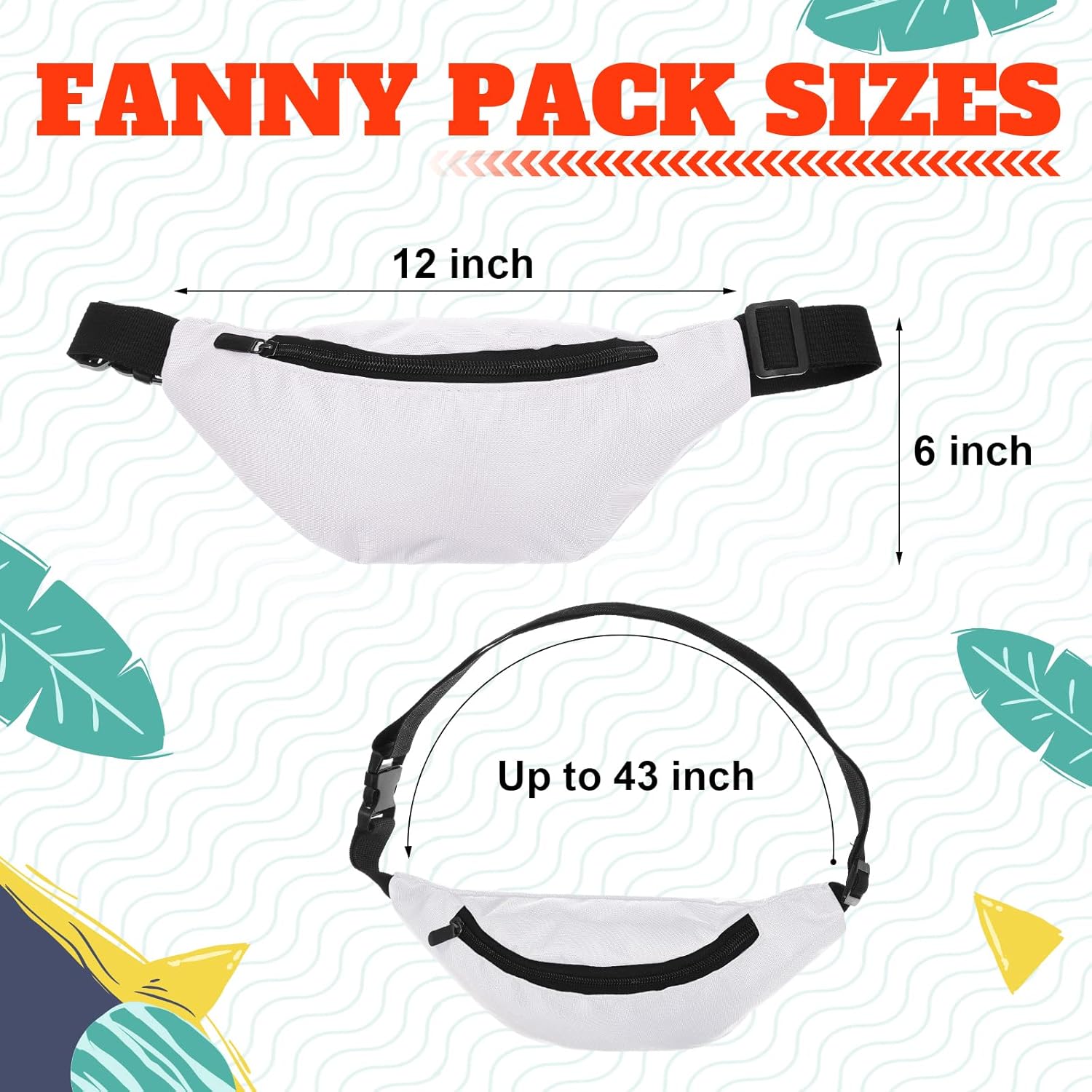 Eccliy Sublimation Fanny Packs for Women Men White Running Waist Bag Waist Pouch with Adjustable Strap Zipper for DIY Hiking Traveling Biking Festival Sports Outdoors Workout