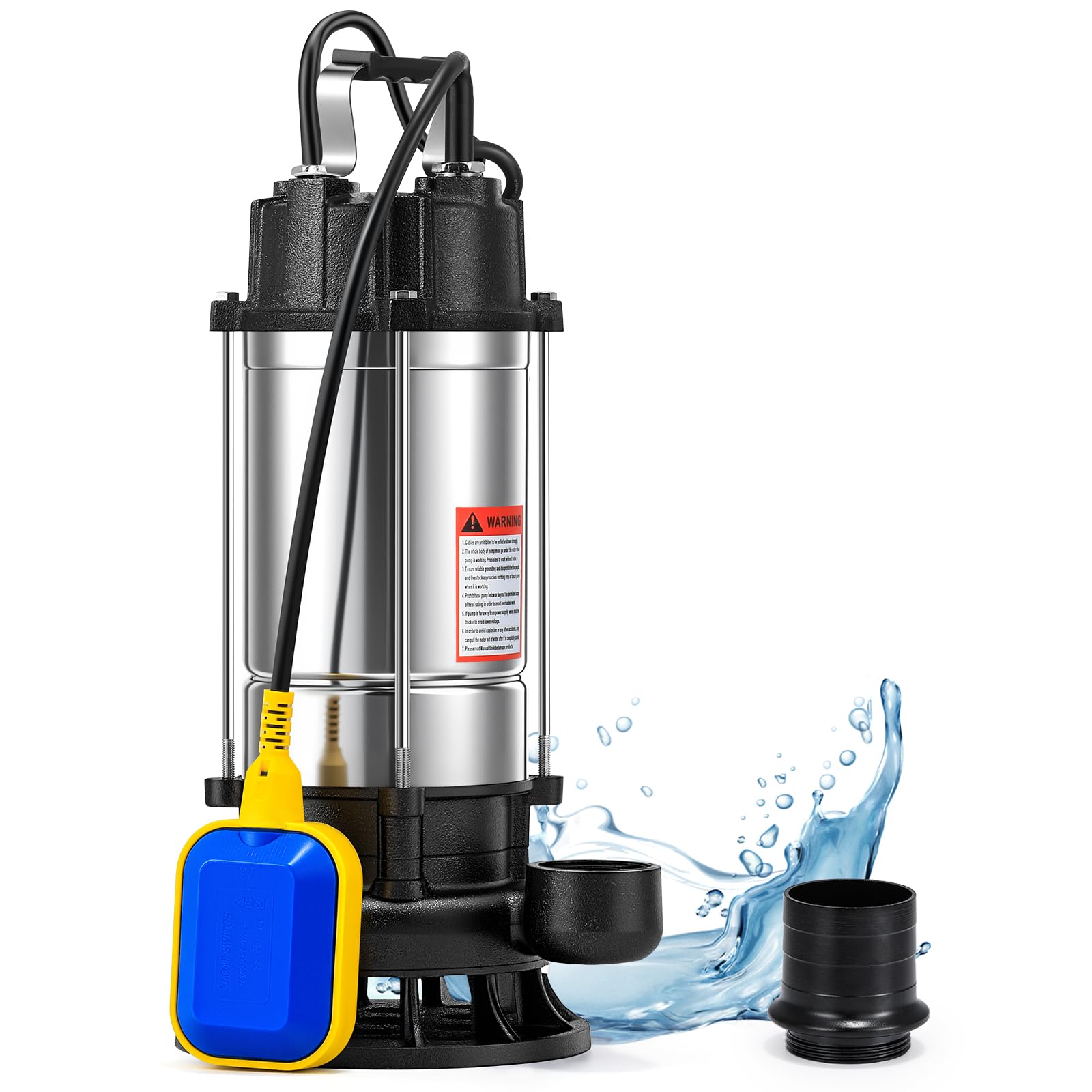 Moongiantgo Bomba Sumergible Para Aguas Residuales 550w, Caudal 10m³/H, Cabeza 12m, Salida 40mm, Interruptor Flotante, Acero Inoxidable Para Obras, Jardines Y Eliminación De Aguas Residuales (550w)