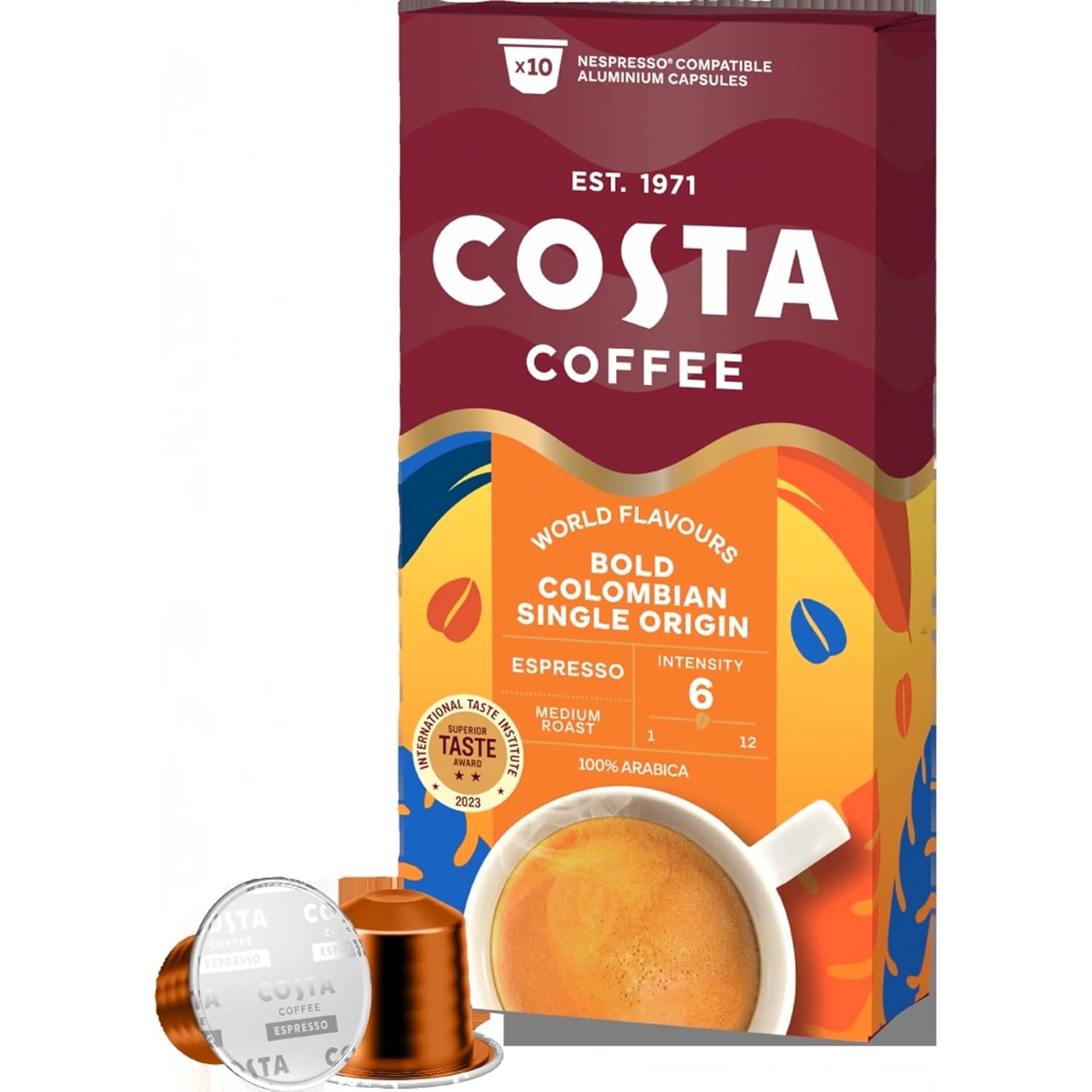 Costa Bold Colombian Single Origin Aluminium Coffee Pods (Pack of 10, Total 100 Coffee Capsules)