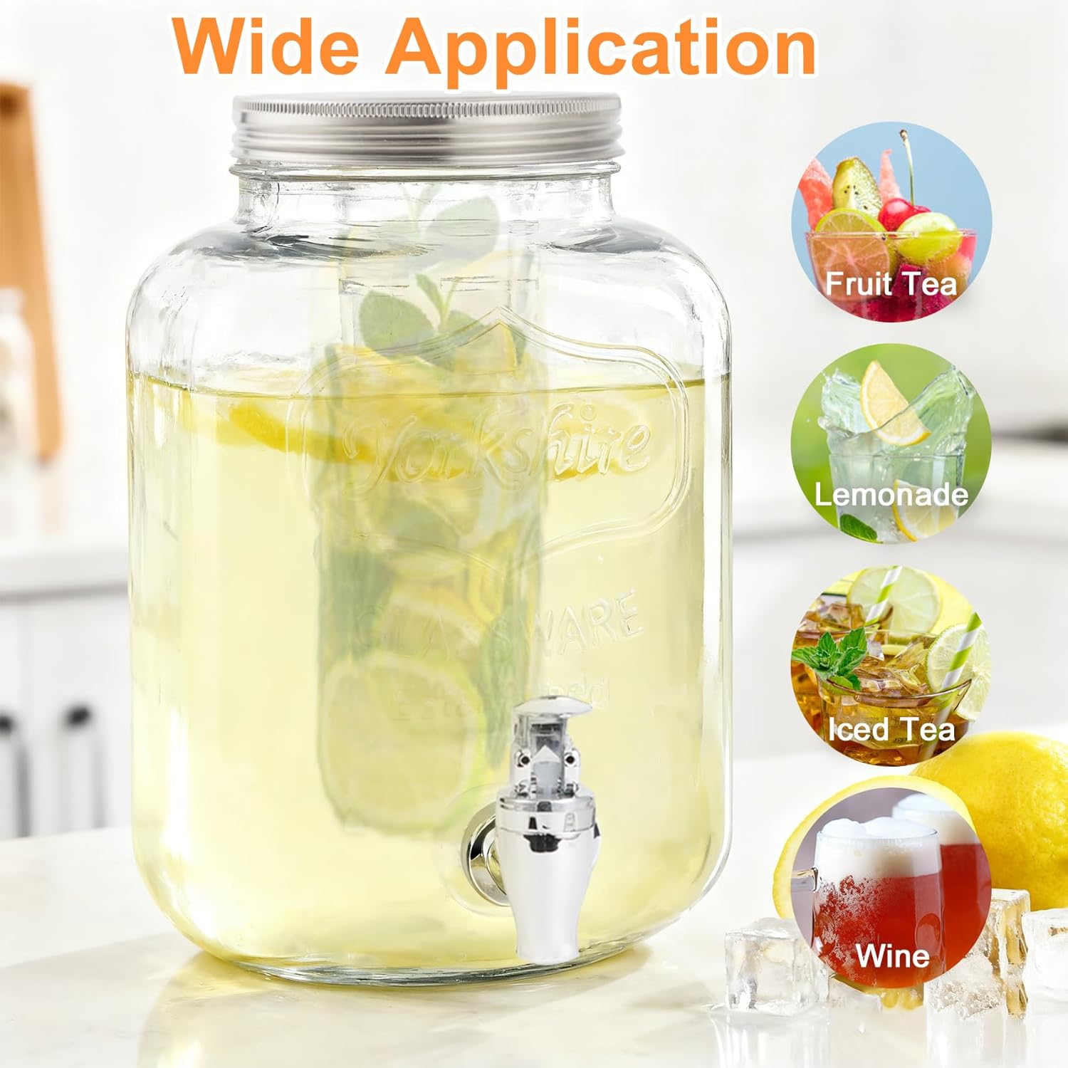 1.5 Gallon Glass Drink Dispensers For Parties-Set of 2,Drink Dispenser with Fruit Infuser & Stand,Juice or Beverage Dispenser for BBQ, Picnic, Party,Water Dispenser Laundry Detergent Dispenser - Image 8