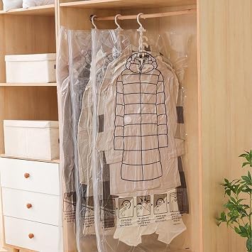 Wnvivi 5Pcs Side Pull Clothing Dust Cover Bag,Vacuum Compression Bag with Manual Pump,Hanging Transparent Clothes Storage and Finishing Bag for Suits,Coats51x27 Inch