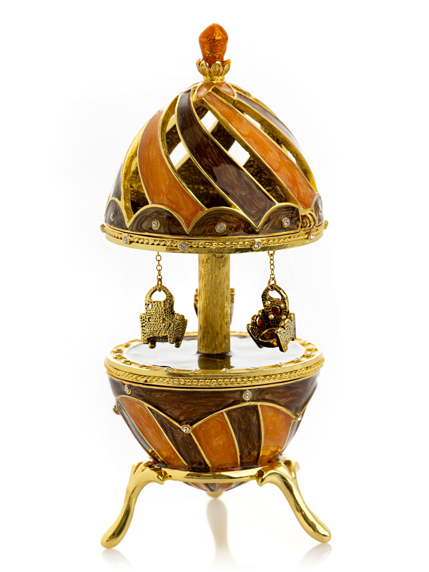 Keren Kopal Brown Carousel With Royal Chairs Playing Music Box Home Decoration