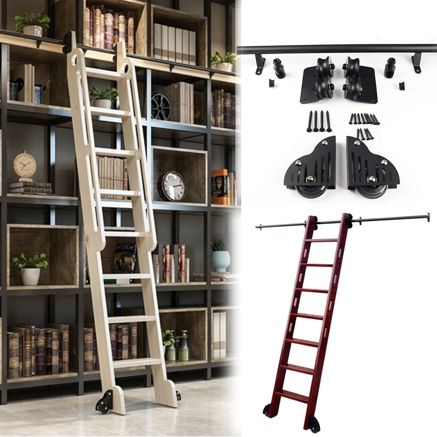 Kit quincaillerie pour échelle coulissante de bibliothèque en acier noir de 3,3 à 20 pieds