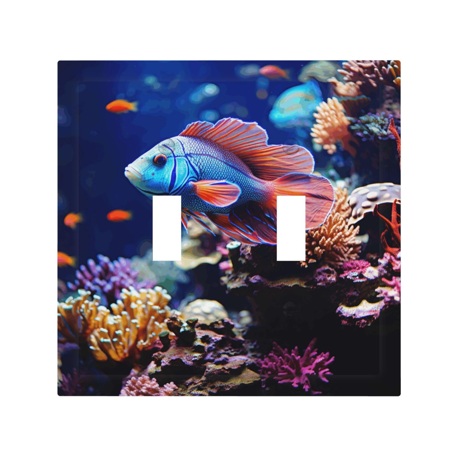 Decorator Double Toggle Light Switch Covers Coral Reef Fish Aquarium Wall Plate 2-Gang Mid Size 5" x 4.9" Double Toggle Switch Wallplate Decorative 2 Gang Wall Switch Plate Covers