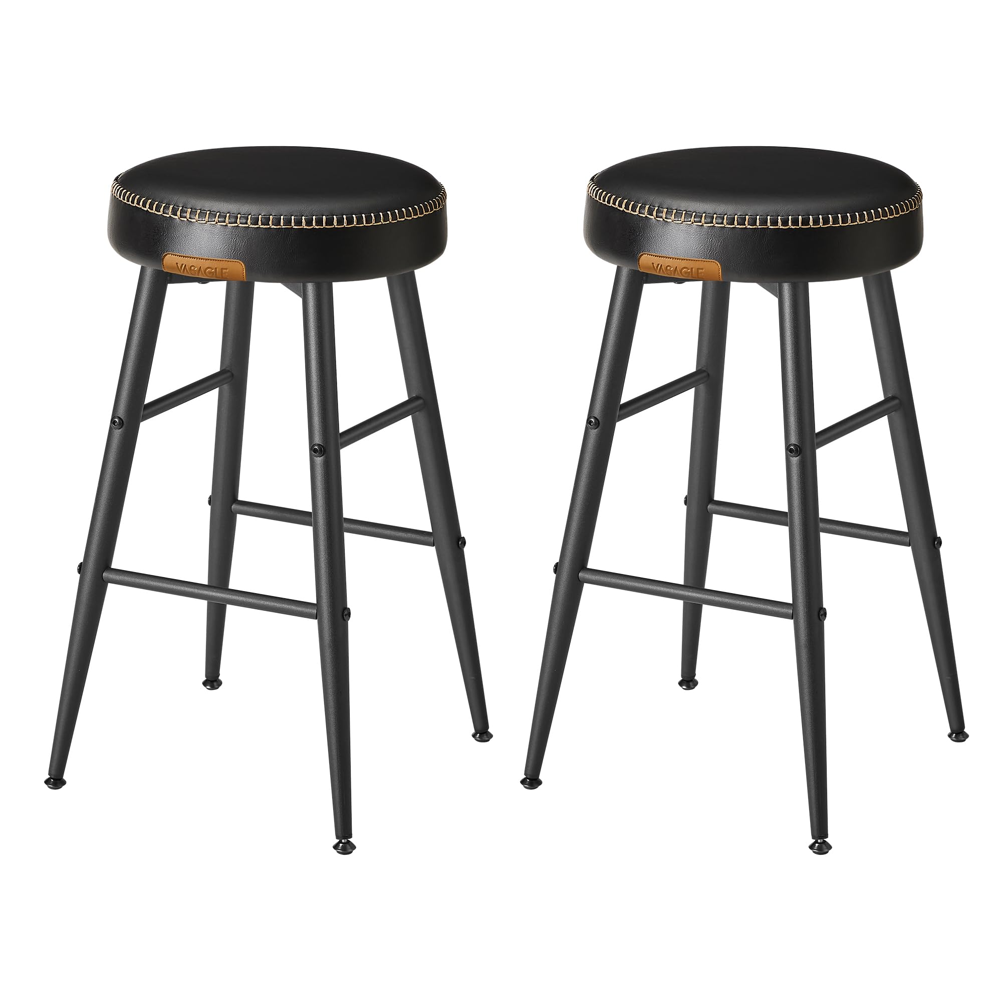 VASAGLE Echo Collection Bar Stools Set of 2, Kitchen Counter Stools, Dining Chairs, Synthetic Leather with Stitching, 24.8-Inch Tall, Home Bar Dining Room, Easy Assembly, Simply Black ULBC080B01
