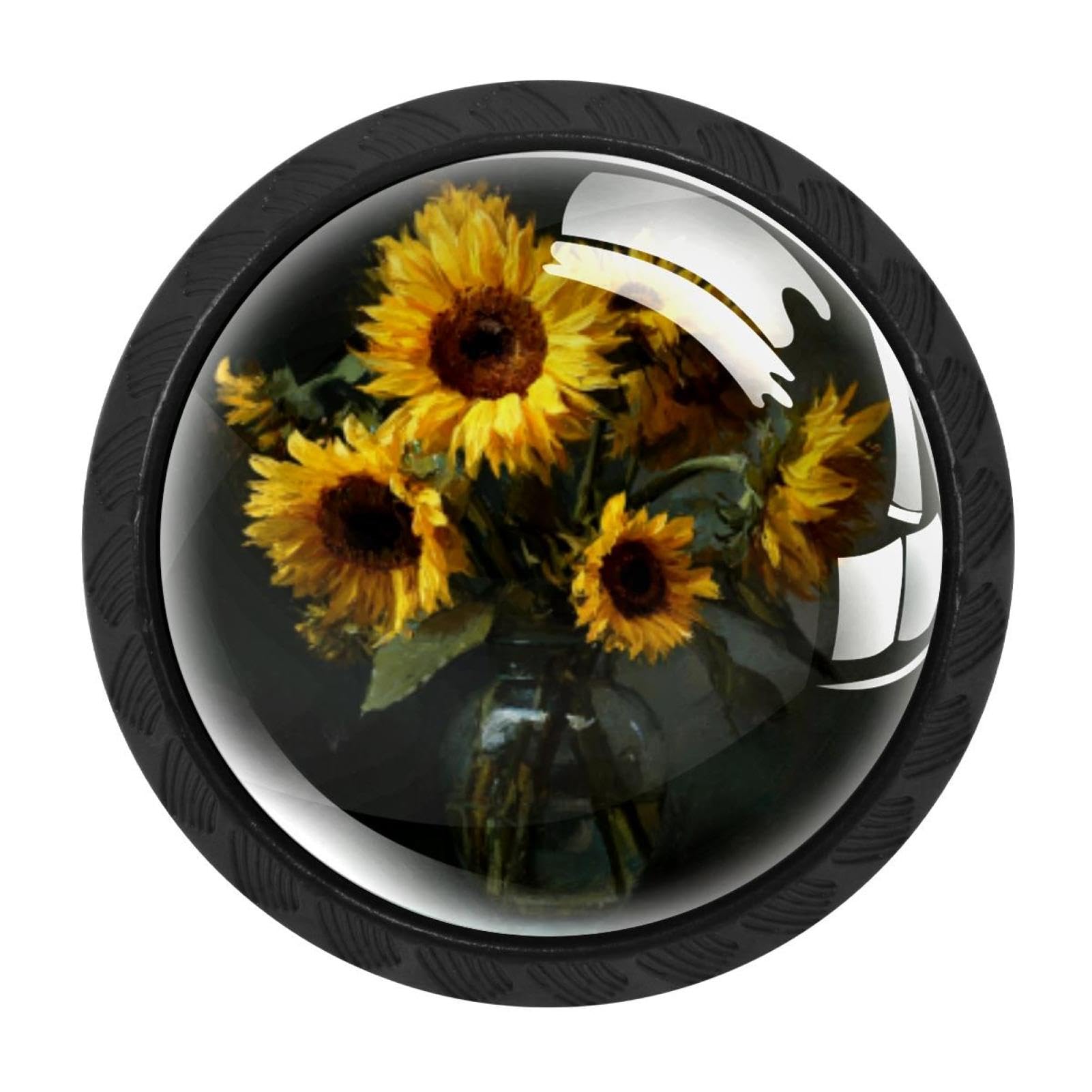 Chenzzzz Multicolored 09 4 Pack Sunflower Flowers Dark (3) Dresser Drawer Cabinet Knobs Black Round Drawer Knob Pull Handle With Screws For Kitchen Wardrobe Cupboard Furniture Decor
