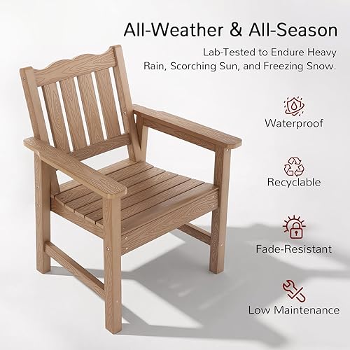 Miniatura 5 de Juego de 2 sillas de patio todo clima Stoog, silla de jardín de gran tamaño con capacidad de peso de 181 kg, fácil de ensamblar, silla de exterior