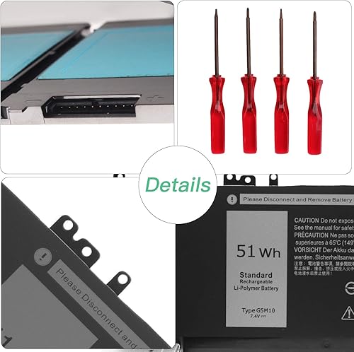 Miniatura 5 de Batería G5M10 R0TMP compatible con Dell LatitudeE5450 E5550 7V69Y 6MT4T R9XM9 WYJC2 1KY05 8V5GX 79VRK TXF9M WYJC2 0WYJC2 08V5GX Batería para