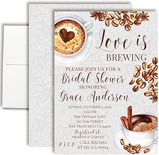 Love Is Brewing Bridal Shower Invitations – 30 Personalized 5x7 Rustic C...