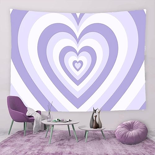 TYTYUU GTYHTY029 - Tapiz de corazón de amor morado, lindo tapiz abstracto con diseño de remolinos modernos y simples pasteles daneses, arte estético