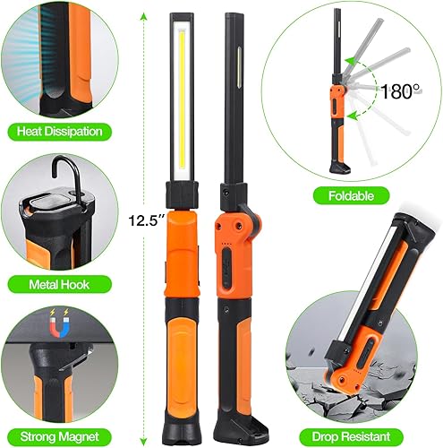 Miniatura 5 de DreamColor Luz de trabajo LED 4 en 1, luz de trabajo recargable con luz de antorcha, base magnética y gancho oculto, plegable y ligera rotación de