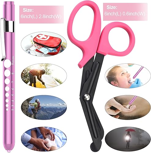 Miniatura 2 de Paquete de 2 tijeras médicas y bolígrafos con baterías para enfermeras, suministros médicos con una luz LED médica, una tijeras de 6 pulgadas,