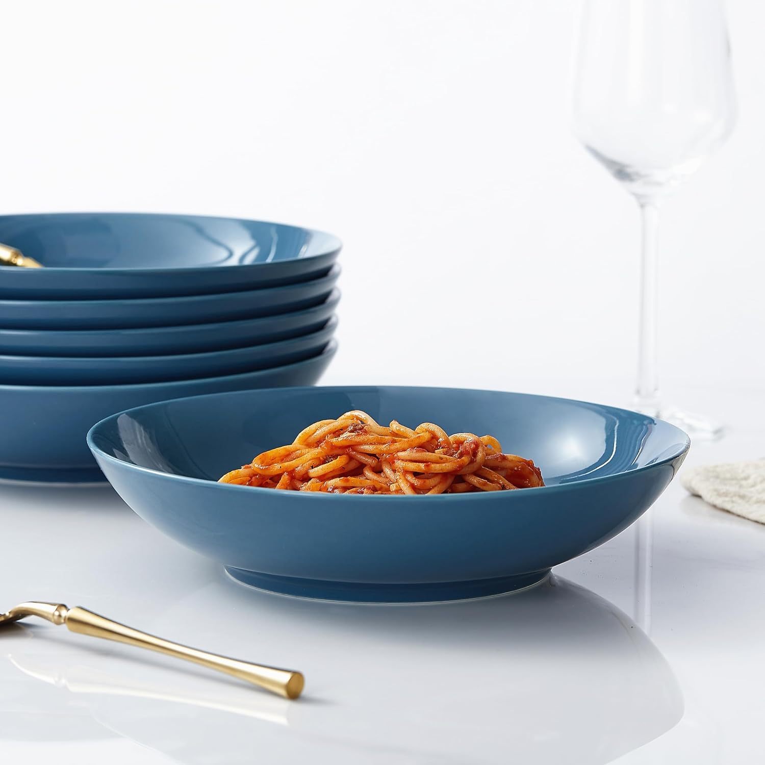 9" Bowtie Pasta Bowls Set of 6, 40 oz Ceramic Mixing Bowls, Serving Bowls Large Kitchen Counter Decor Pasta Plates,Microwave Safe(Blue) image 3