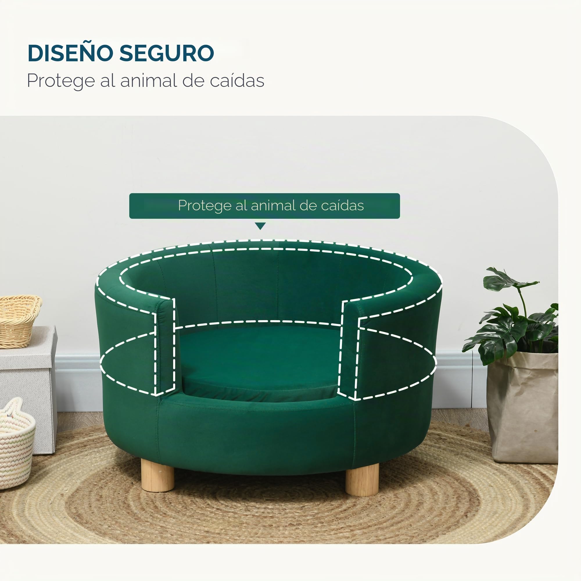 PawHut Sofá Moderno en Forma de Nido para Gato o Perro Miniatura Verde | Respaldo envuelto, cojín suave